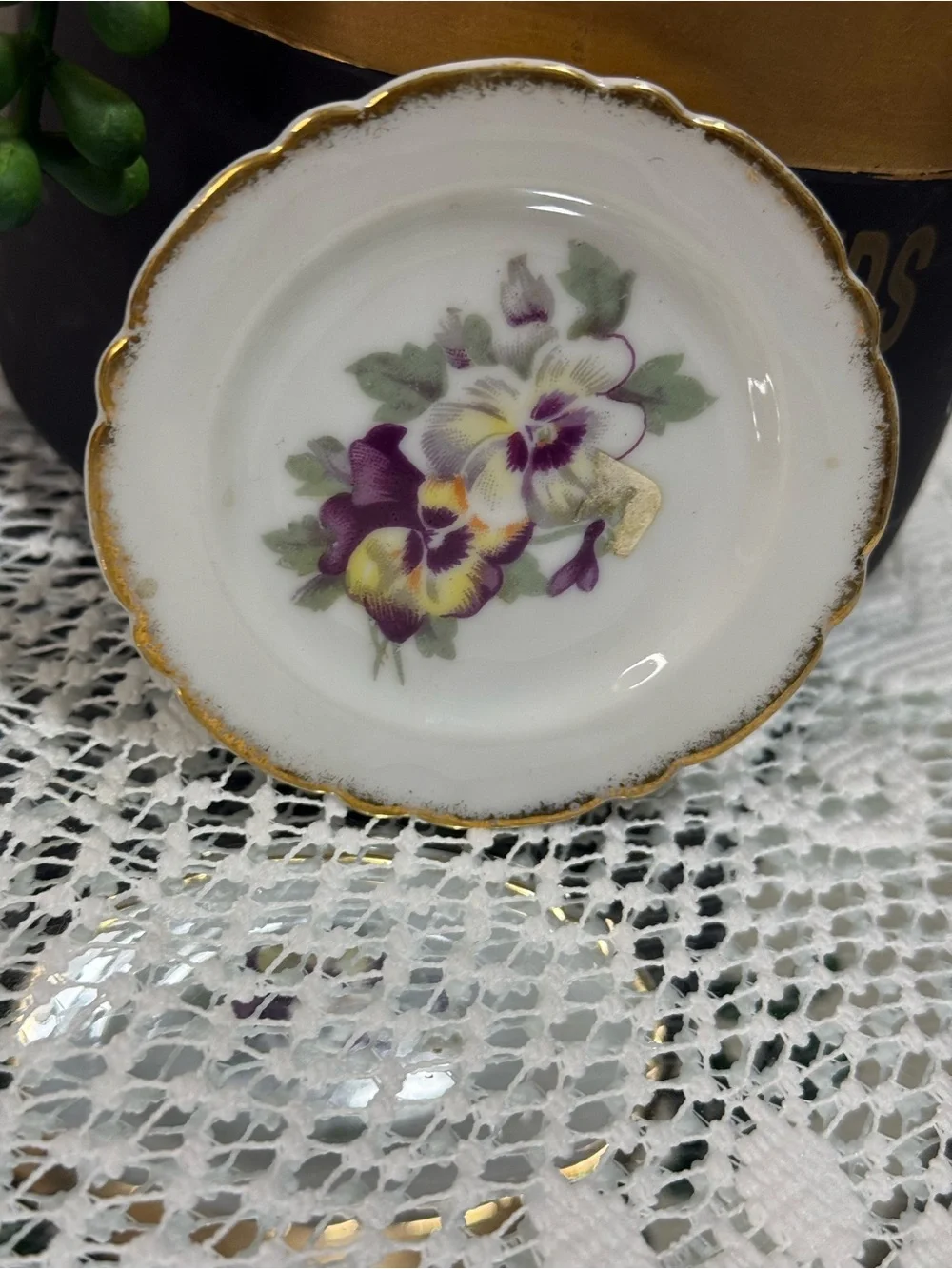 Vintage Miniature Porcelain Floral Plates Butter Pats Lot 2 Hand painted Japan